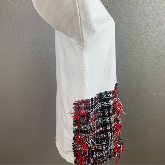 Zara cream and red tweed fringe sweatshirt dress - Picture 5 of 11